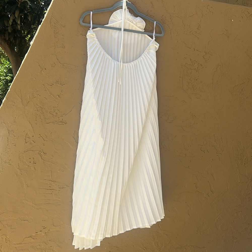 SHEIN White Asymmetrical Pleated Maxi Dress w/3D Floral Accent - Picture 4 of 4
